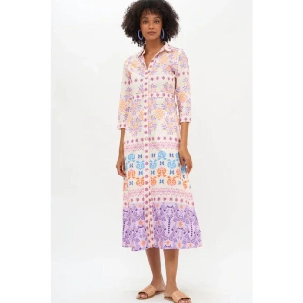 OLIPHANT Sz S Small Cotton Paradiso Lilac Shirt Dress 3/4 Sleeve Midi NWT